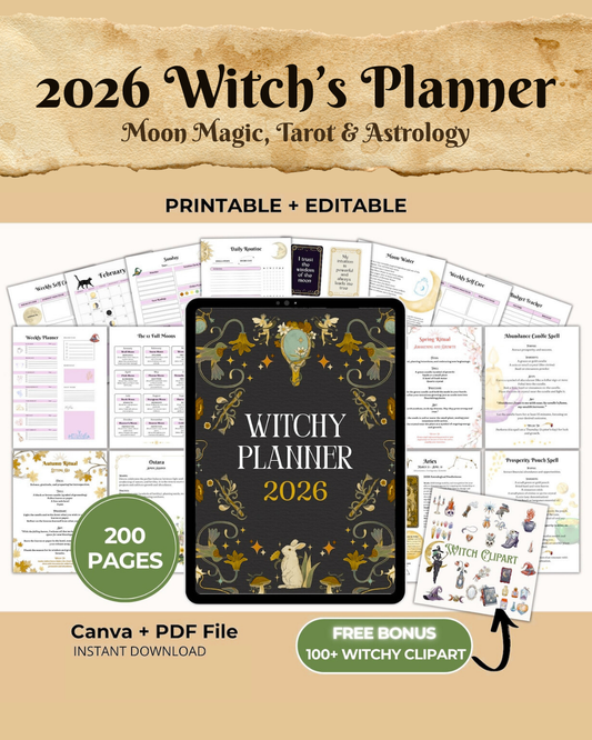 ✨ 2026 Witch’s Planner — 200 Pages of Moon Magic, Tarot & Astrology ✨