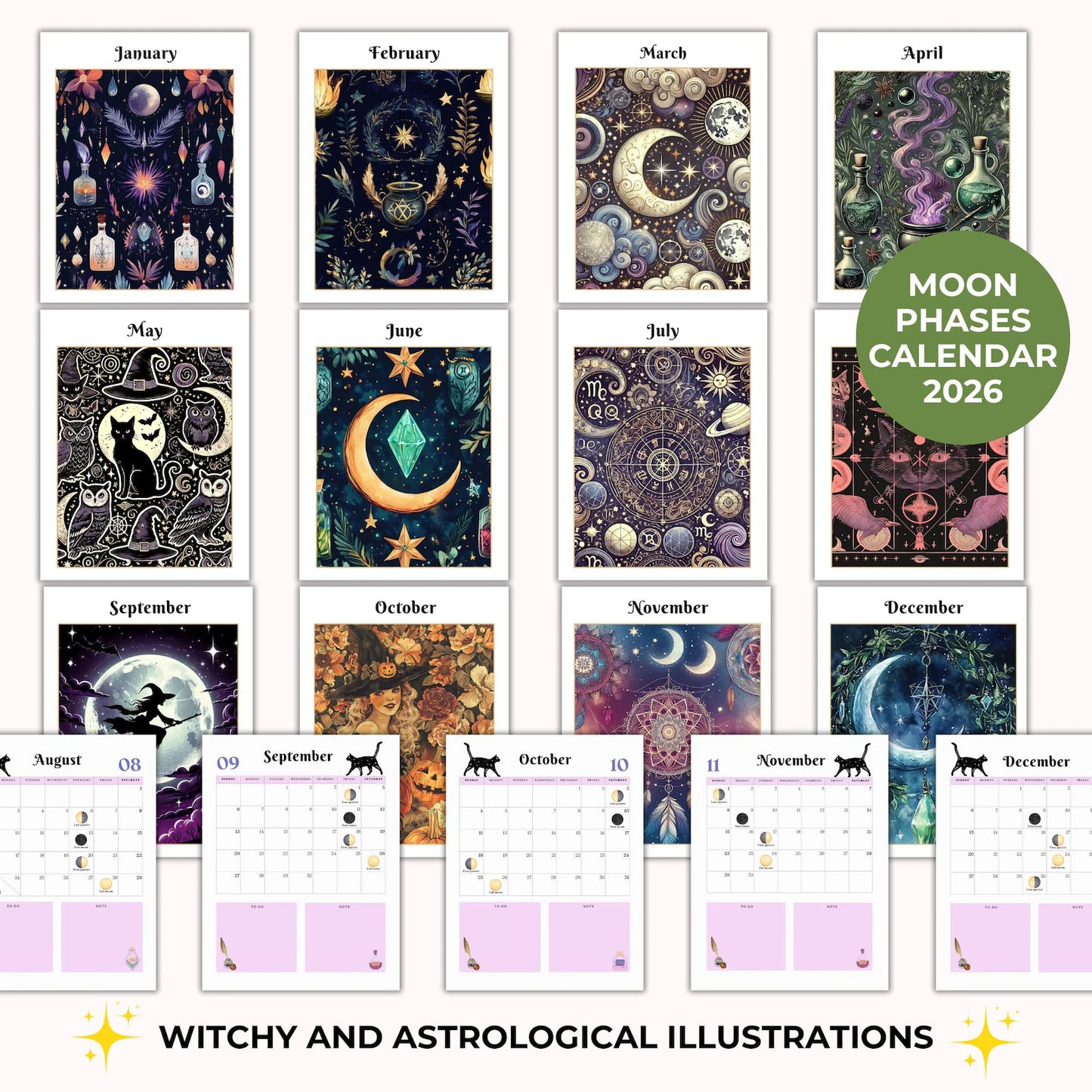 ✨ 2026 Witch’s Planner — 200 Pages of Moon Magic, Tarot & Astrology ✨
