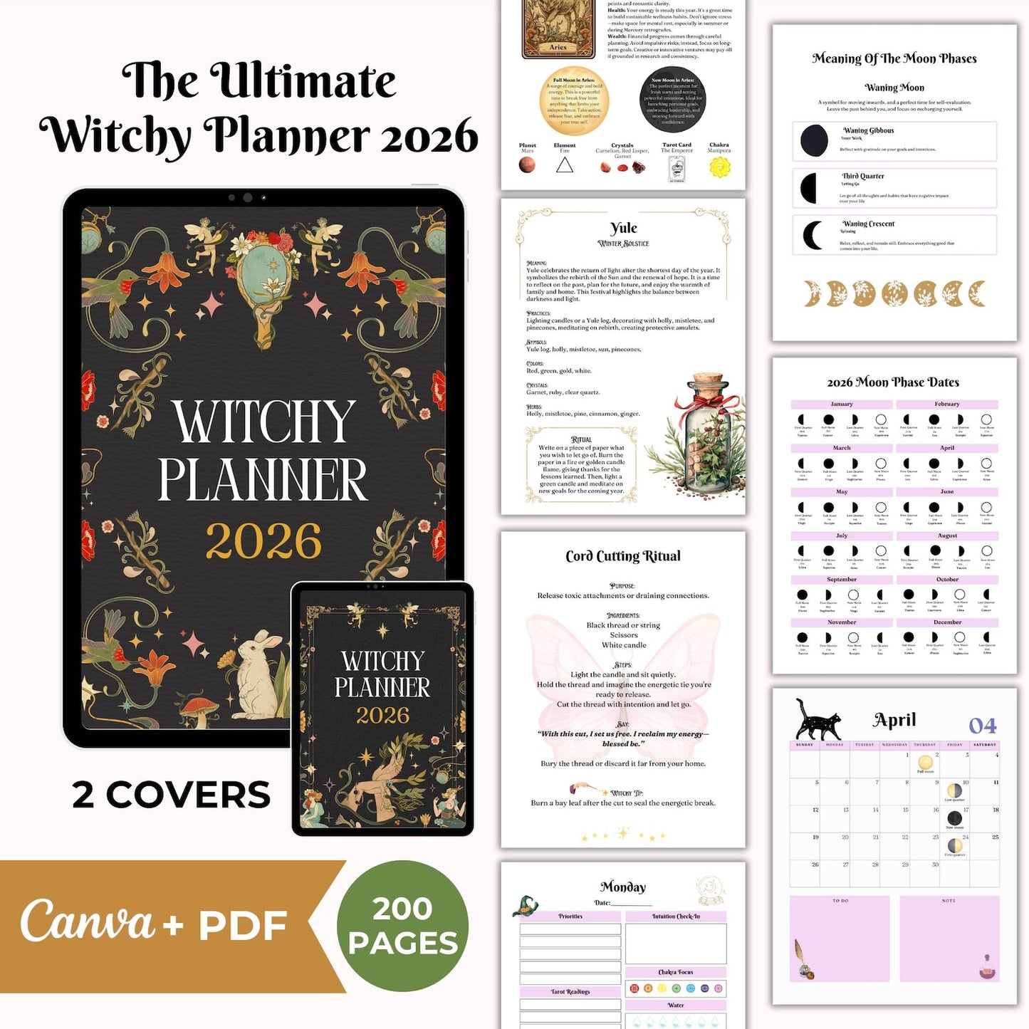 ✨ 2026 Witch’s Planner — 200 Pages of Moon Magic, Tarot & Astrology ✨
